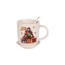 Чашка новорічна Merry Christmas 380 мл з кришкою та ложкою Stenson R34131